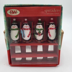 Boston Warehouse Christmas Penguins Set of 4 Spreaders Cheese Snack‎